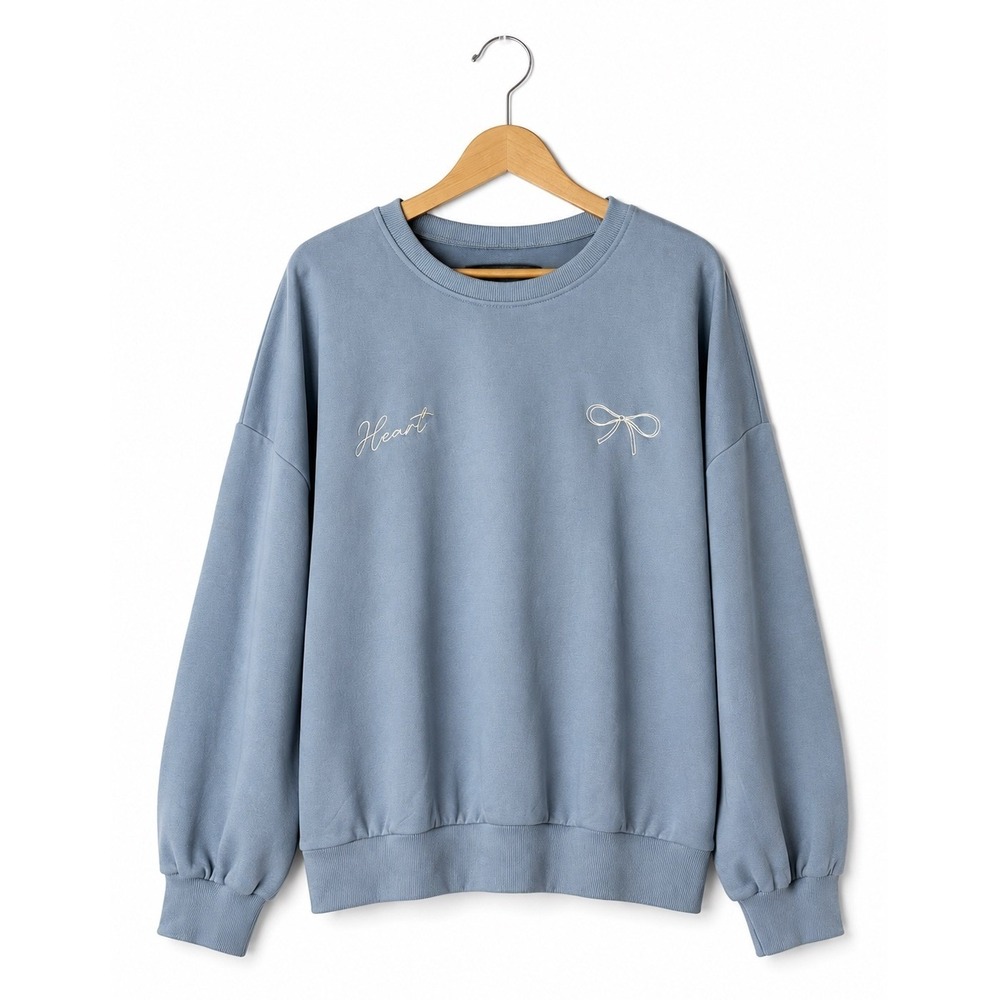 Dazy Plus Sweatshirt Women 3XL Blue NWT Bow Heart Embroidered Oversized Pullover